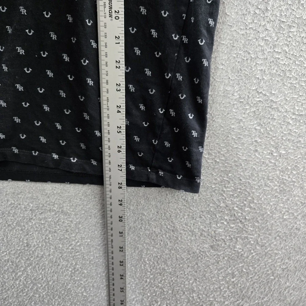 True Religion Men Shirt L Black Graphic All Over Monogram‎ Logo Short Sleeve